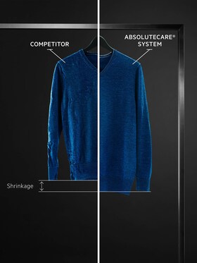 O comparație între două pulovere din lână care arată că au intrat la apă versus nicio intrare la apă cu Sistemul AbsoluteCare® de la AEG