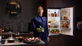 Open fridge in kitchen